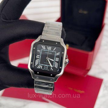 Модний наручний годинник Cartier Santos Silver-Black 1588 фото