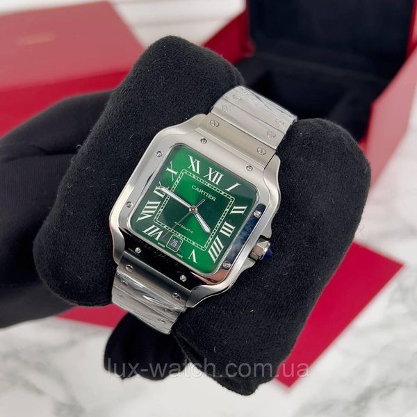 Елегантний наручний годинник Cartier Santos Silver-Green 1586 фото