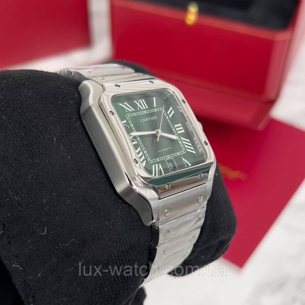 Елегантний наручний годинник Cartier Santos Silver-Green 1586 фото
