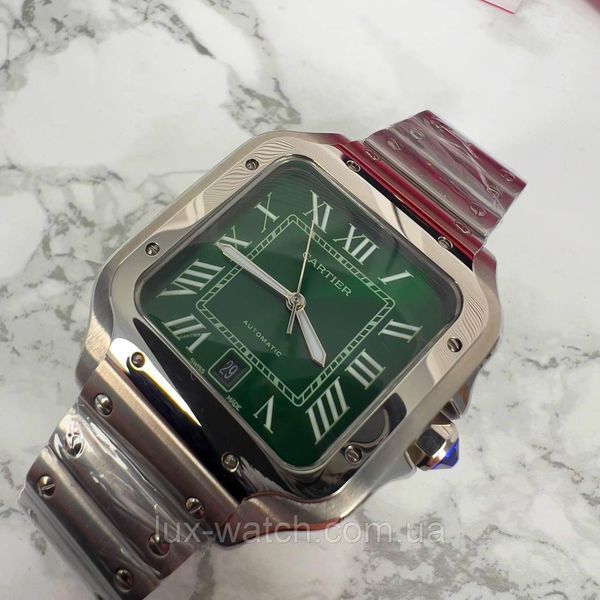 Елегантний наручний годинник Cartier Santos Silver-Green 1586 фото