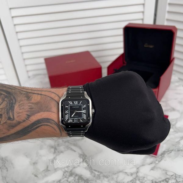 Годинник чоловічий Cartier Santos Silver-Black 1583 фото